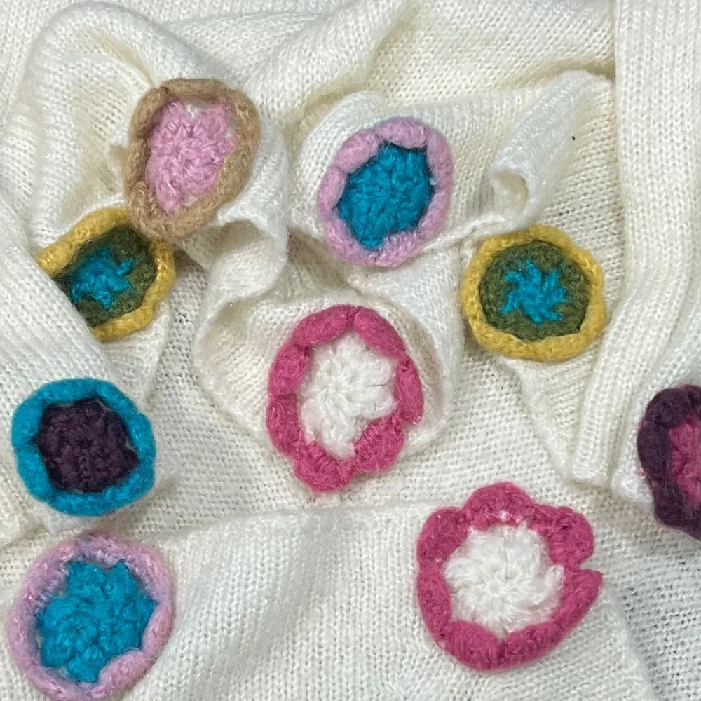 Toffee Apple Kids‎ Cream Knit Poncho Colorful Pom Pom Accents Youth SM